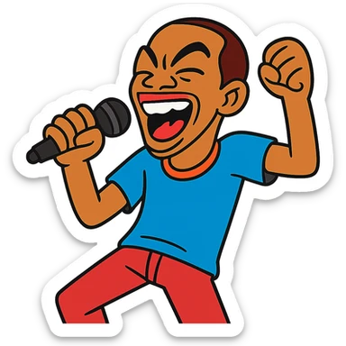 IceJJFish, vibrant toon style, holding a microphone, energetic pose sticker