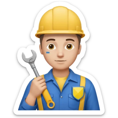 ultra realistic engineer with small ukraine flag and with wrench sticker
