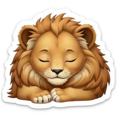 Meme-Worthy Cute Sleeping Lion Cub Portrait Emoji, Head resting peacefully with a contented smile, showcasing a robust build and a luxuriously soft tawny Fur with a flowing mane, eyes shut in a serene, restful nap, Simplified yet hilariously adorable features, highly detailed, glowing with a soft, drowsy light, high shine, relaxed and utterly lovable, stylized with an air of playful laziness, bright and heartwarming, soft glowing outline, capturing the essence of a comically sleepy Lion Cub, so meme-worthy it feels like it could instantly become the next viral sensation of adorable slumber! sticker