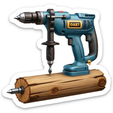 carpenter drill with wooden log sticker