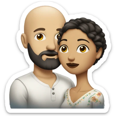 White (bald man) with (dark beard) kissing short Mexican woman with (long dark wavy hair) sticker
