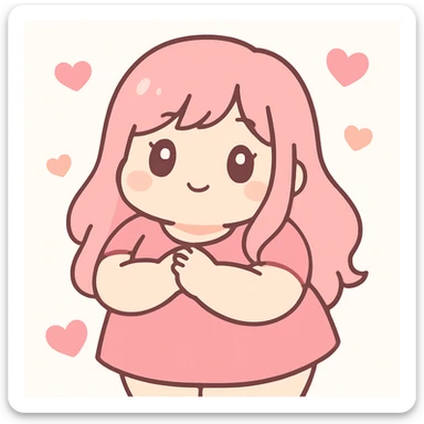 bbw anime girl surrounded by floating hearts, kawaii anime style, pink and red color palette sticker
