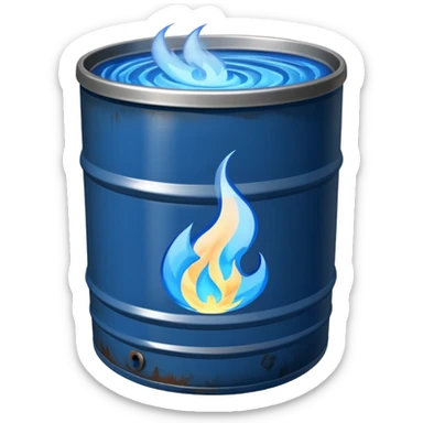 generate a realistic rust-free metal barrel with blue fire on it sticker
