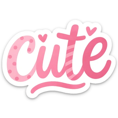 the word 'cute' in a creative, pink-themed style, remove background sticker