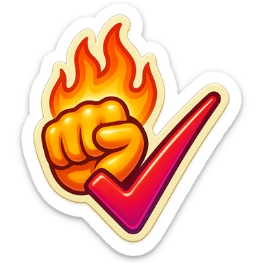 horizontal flaming fist "check", emoji sticker