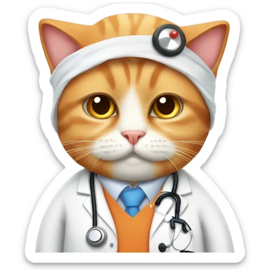 Fat orange cat dressed as a doctor with long eyelashes sticker
