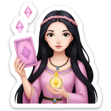 long black hair girl with light pink tarot cards sticker