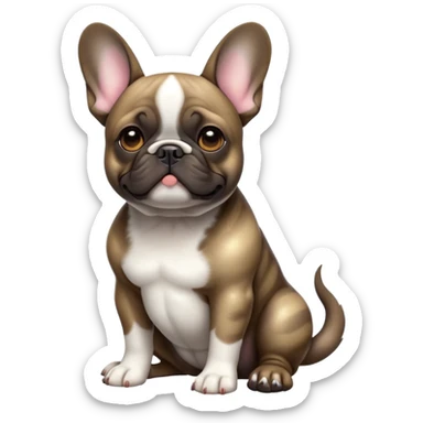 cinematic-[french bulldog]-realistic-full-body-sitting-emoji,-tail-resting-loosely-beside-its-paws,-head-tilted-dramatically,-sleek-[pied brindle]-fur,-simplified-yet-realistic-focused-features,-highly-detailed,-glowing-with-an-almost-sarcastic-glow sticker
