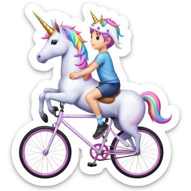 Boy riding a bike on back wheel with unicorn on Head sticker