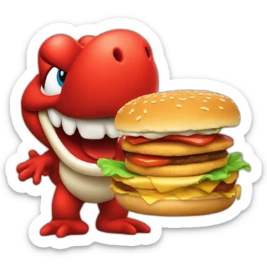  re create red Yoshi eating burger sticker
