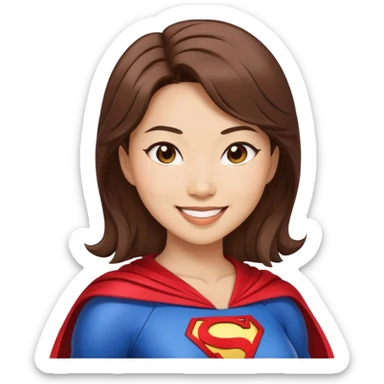 Asian superhero wife with brown hair light skin smiling sticker