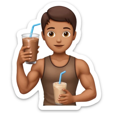 one flexed arm holding a choclate milk  sticker
