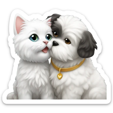 Bichon kissing a cat sticker