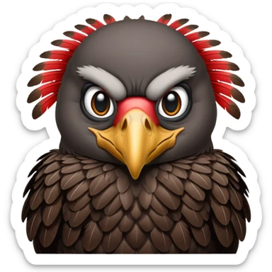 Mature vulture with black and red feathers looking towards the center of the image. sticker