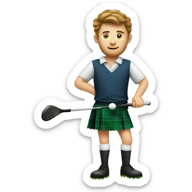 Short Scottish man in kilt playing golf  sticker