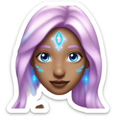 magical diva with pink andromedan skin long hair and blue eyes glowing third eye sticker