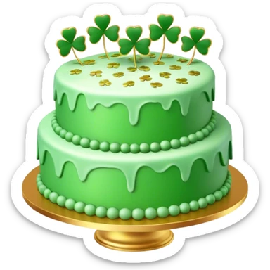 Green st. Patrick's day cake with shamrocks and gold flecks, 3D sticker
