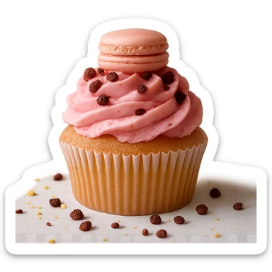 Change the icing to strawberry flavor, keep the realistic cupcake and accessories, photorealistic style, transparent background. Maintain the realistic look and details of the cupcake and accessories while changing the icing to strawberry. sticker