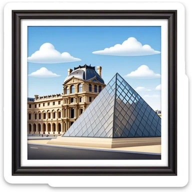 Cinematic Realistic Louvre Museum Landmark Emoji, depicted with the historic museum facade and glass pyramid rendered with lifelike detail and elegant, ambient lighting. sticker