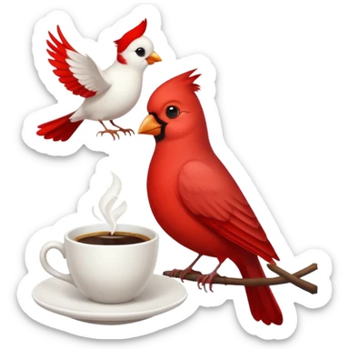 Happy cardinal bird with a dove and a cup of coffee sticker