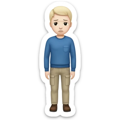 A sad man turns out his pockets and looks sadly at the camera sticker