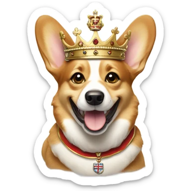 Corgi with the crown of England on his head smiles sweetly sticker