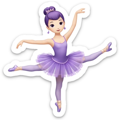 A delicate tea cup with arms and legs performing a ballet pose in a purple tutu sticker