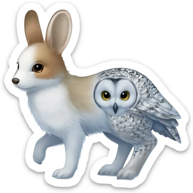 Ermine-Snowshoe-Hare-Arctic-Fox-Snowy-Owl-fusion-hybrid sticker