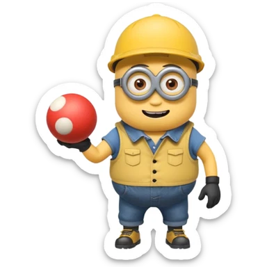 Minion joyeux avec une casquette qui joue avec une boule de pétanque sticker