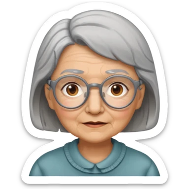 grandmother with glasses and gray hair, grizzle half body sticker