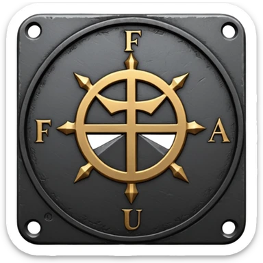 Minimal emoji, gothic metal coin made of black steel, engraved word FORTUNA at the center, ancient industrial aesthetic, worn metal texture, no glow, no neon, flat emoji design, centered, transparent background sticker