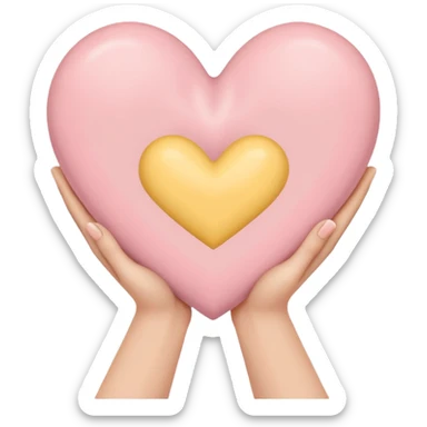Hands holding one big heart
in soft pink, beige and yellow pastel light sticker
