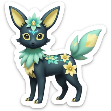 Multicolored sparkly light pale pastel whitish pretty cool elegant realistic flowery exotic Trico-Bolthund-Electrike-Luxray-Umbreon-Leafeon-hybrid, full body sticker