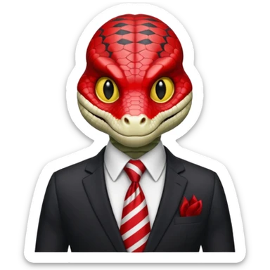 A reptilian humanoid dressing a suit, striped red and white tie, human emoji style, his face is seriously, his eyes is similar to real viper snake eye sticker