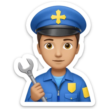 realistic ukrainian engineer with small flag and with wrench sticker
