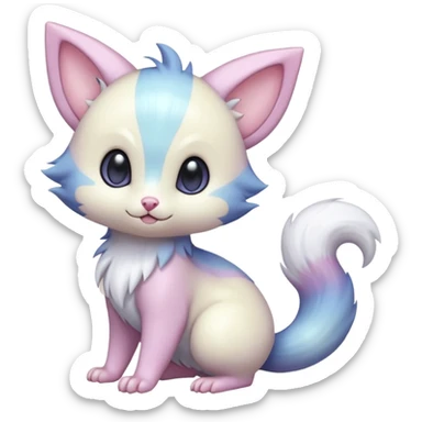 Shiny Cute Adorable Innocent Precious Furry Divine Glorious Holy Iridescent Pale Pastel Whitish Bright Furret-Absol-Skitty-Noibat-Hybrid (Full body) sticker