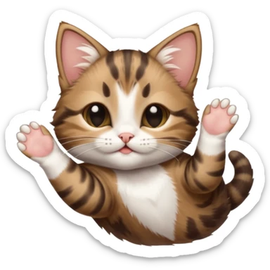 dark brown tabby and white kitten in funny positions stretched our upside down with eyes closed sticker