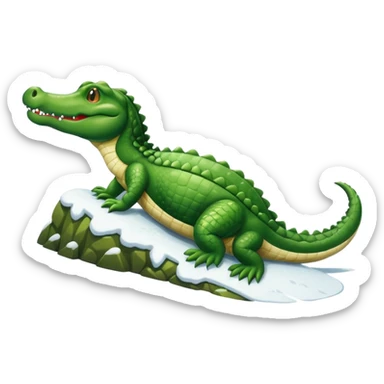 alligator sliding down snowy hill sticker