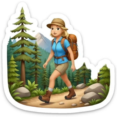 woman hiking in the woods in the sunshine sticker