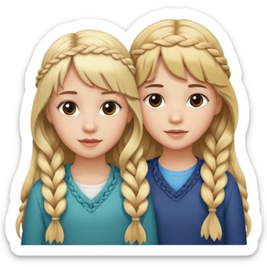 Sister with bangs and long wavy flowing blonde hair and her sister with long brown hair  braided to one side.  Close loving sisters💛 sticker