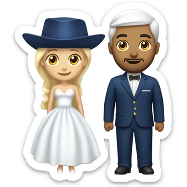 Puerto rican beard short hair with blue hat and navy blue suit getting Married with blond long hair girl with white  wedding dress  sticker