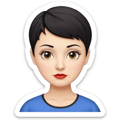 classic teacher emoji but fatter and with a black pixie cut, make her white and the pixy cut is pointy and dark brown and she is very fat sticker