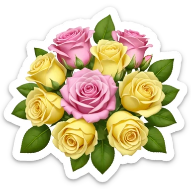 A mixed bouquet of pink roses and yellow lisianthus sticker