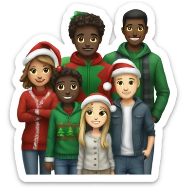 A group of friends in Christmas clothes sticker