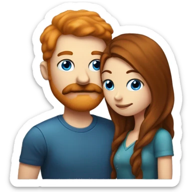 Dark ginger man with a moustache and blue eyes kissing brunette girl with brown eyes   sticker