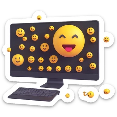 Add 3D style code elements on the screen and desktop, keeping 3D emoji style with bright colors and a simple background, maintaining transparent background. sticker