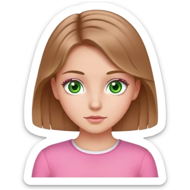Girl with brown-blondish hair green ayes white skin that is wearing a pink outfit  sticker