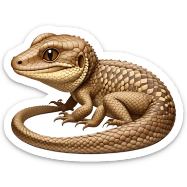 Meme-Worthy cute Sleeping brown camo spotted monitor Lizard Portrait Emoji, Head resting peacefully with a contented smile, showcasing intricately patterned scales and eyes gently closed in serene slumber, Simplified yet comically adorable features, highly detailed, glowing with a soft, drowsy earthy light, high shine, relaxed and utterly lovable, stylized with an air of playful laziness, bright and heartwarming, soft glowing outline, capturing the essence of a sleeping reptilian guardian that feels destined to become the next viral icon of adorable rest! sticker