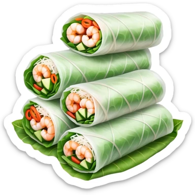 cinematic-realistic-vietnamese-summer-rolls-dish-emoji,-depicted-with-delicate-rice-paper-wraps-filled-with-fresh-vegetables-and-shrimp-rendered-with-crisp-textures-and-refreshing-lighting. sticker