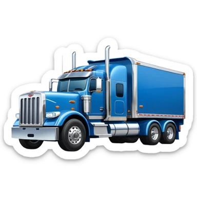 blue Peterbilt truck hauling a trailer, with chrome details, emoji style sticker